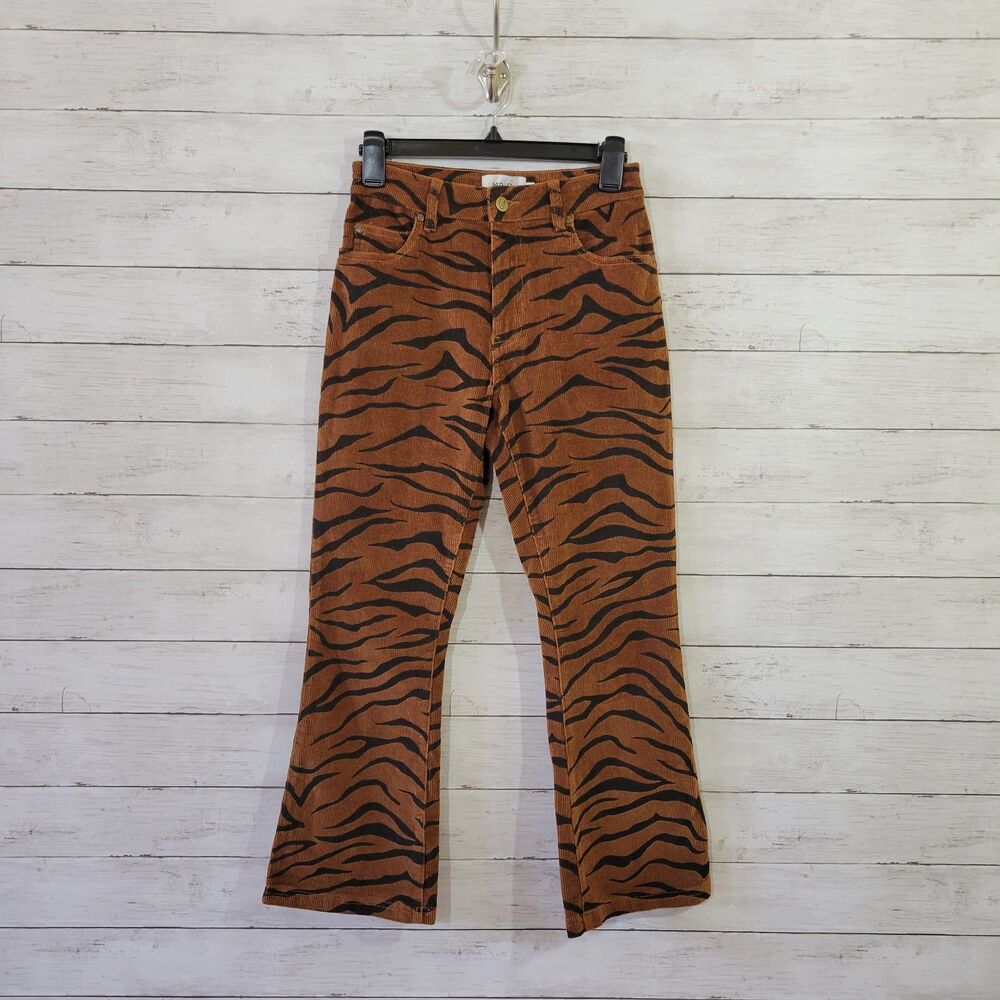 MP|D x MinkPink Wild Woman Kick Flare Tiger Stripe Corduroy Pants Size XS‎